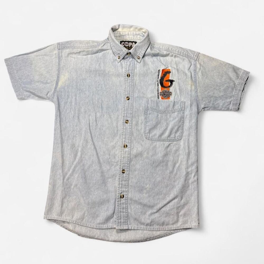 Harley-davidson Men's Blue and Grey Shirt